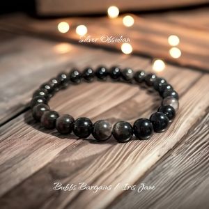 Silver Obsidian Bracelet - 8mm Unisex